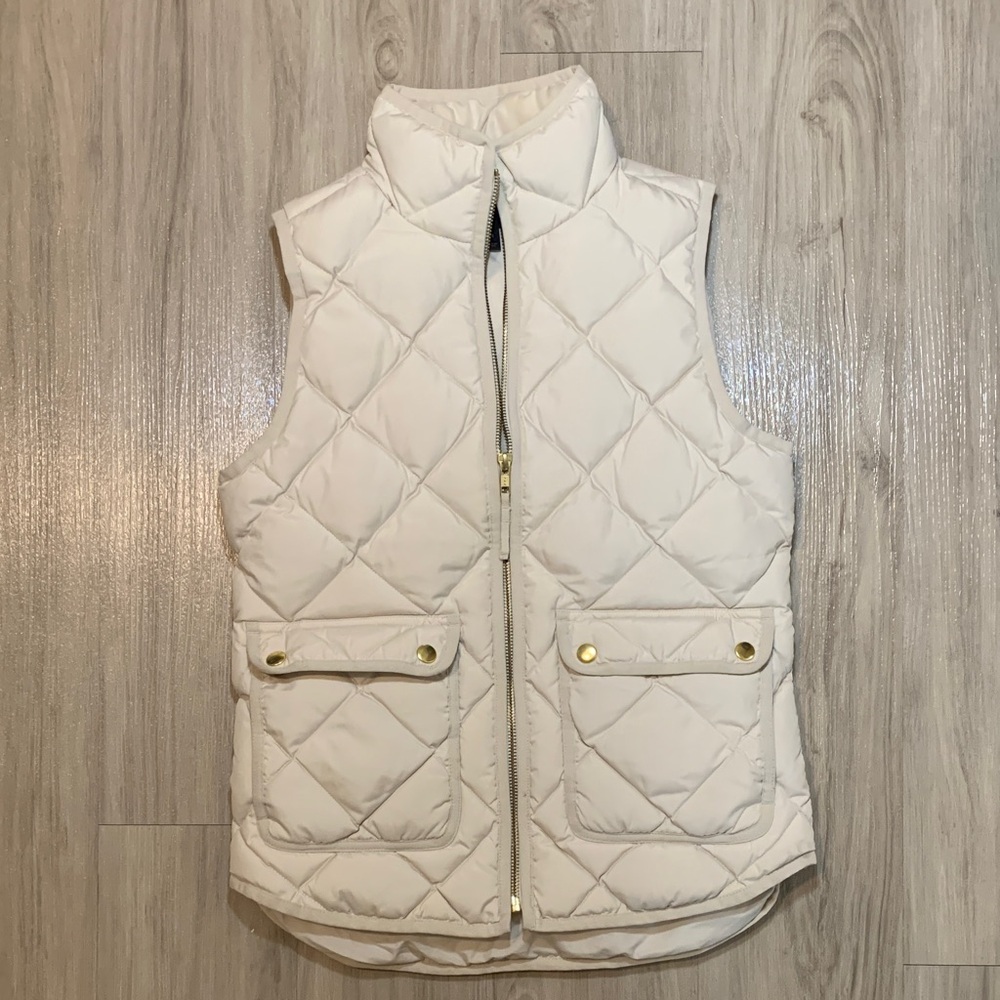 J. Crew Old Money Quilted Cream White Puffer Vest Funnel Neck
